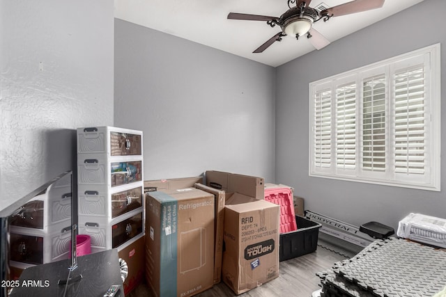 storage room featuring ceiling fan