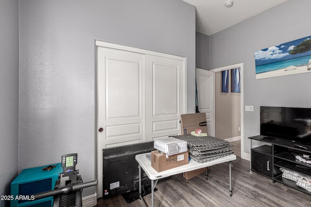 home office featuring hardwood / wood-style floors