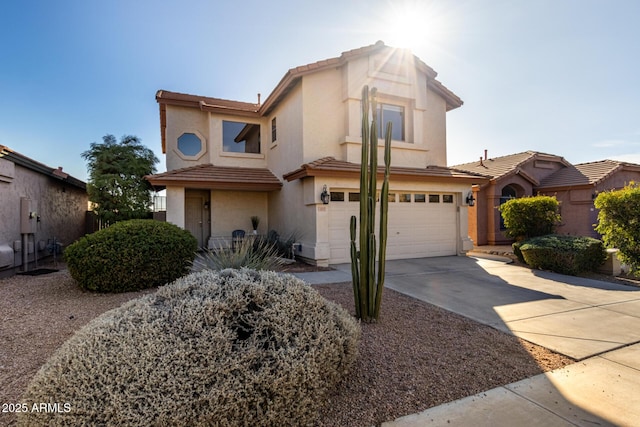 front facade with a garage