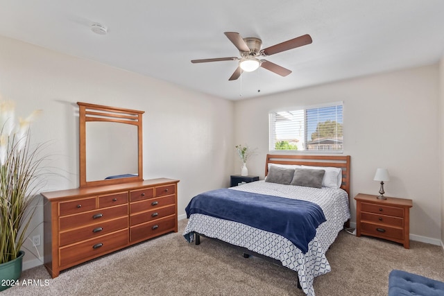 bedroom featuring carpet floors and ceiling fan