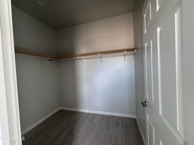 spacious closet with dark wood-type flooring