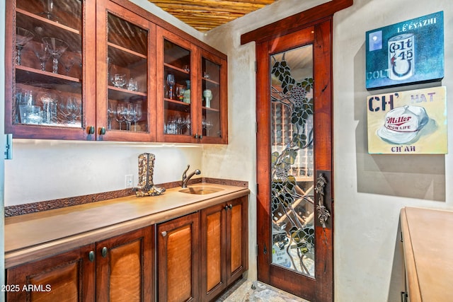 bar with wood ceiling and sink