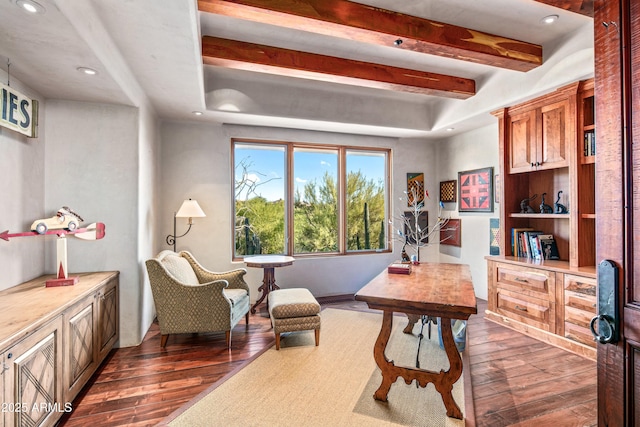 office area with dark hardwood / wood-style flooring