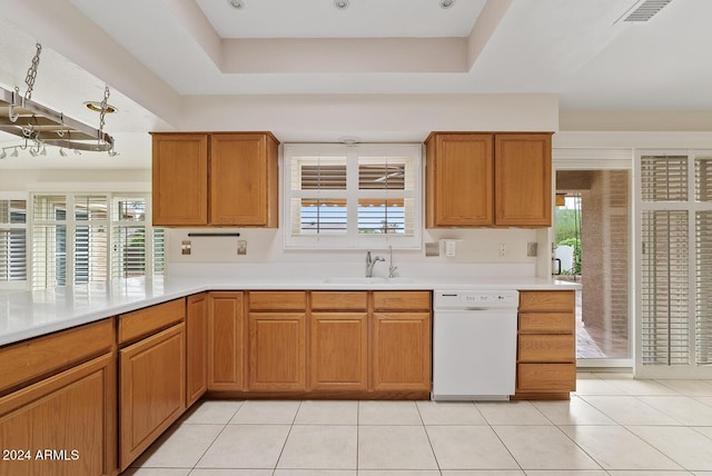 kitchen with white dishwasher, plenty of natural light, and sink