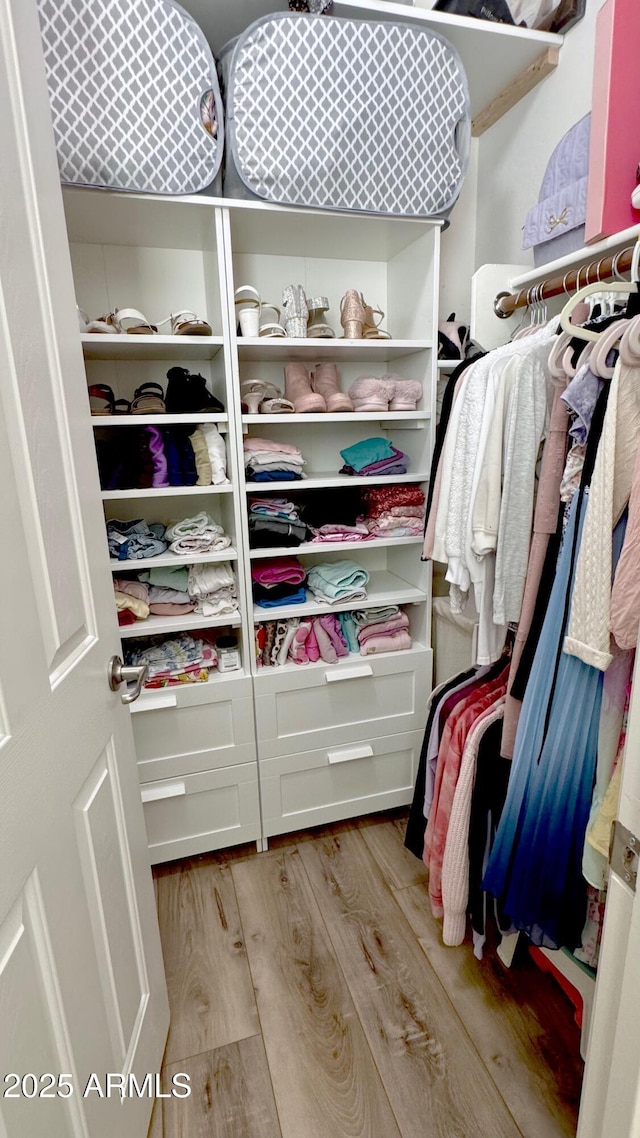 walk in closet featuring light wood-type flooring