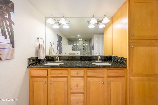 bathroom with walk in shower and vanity