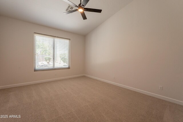 14771 W Columbus Ave, Goodyear, AZ 85395 - unfurnished room featuring a ceiling fan, light colored carpet, baseboards, and vaulted ceiling