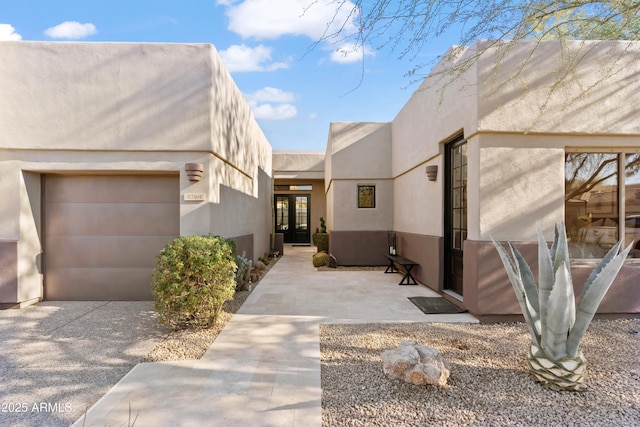 exterior space with a garage