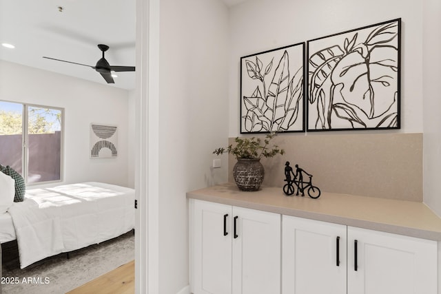 interior space featuring ceiling fan and light hardwood / wood-style flooring