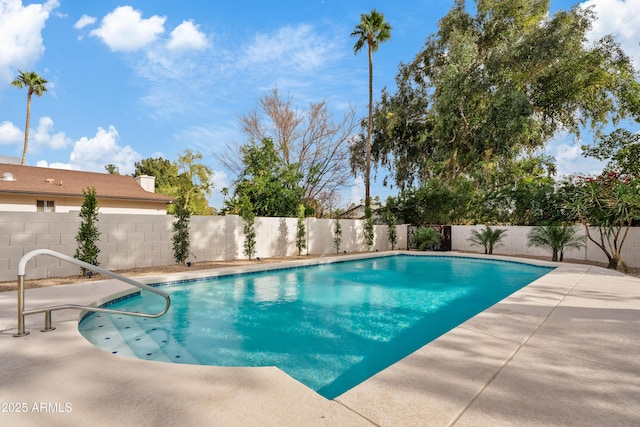 view of swimming pool with a patio, a fenced backyard, and a fenced in pool