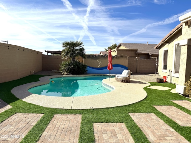 view of swimming pool with a patio