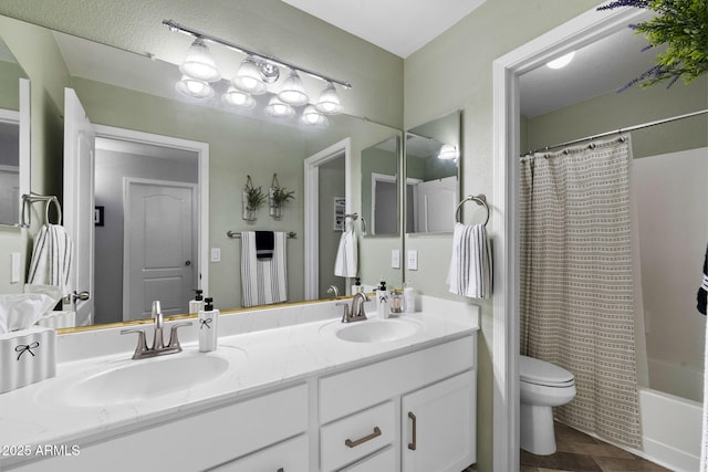 2111 E Rawhide St, Gilbert, AZ 85296 - bathroom featuring double vanity and shower / bathtub combination with curtain