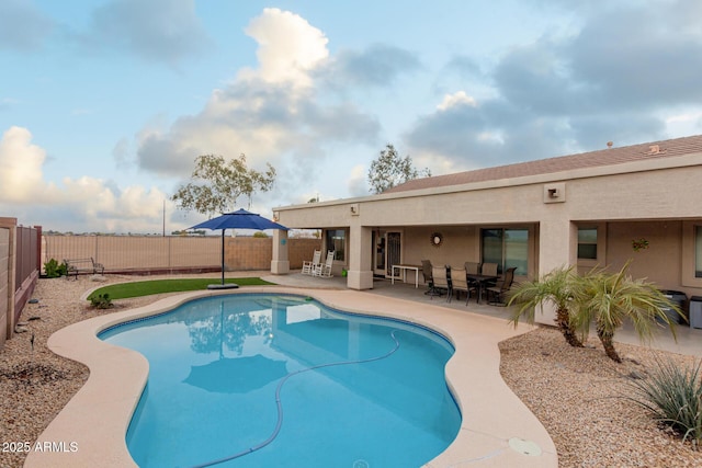 view of swimming pool with a patio