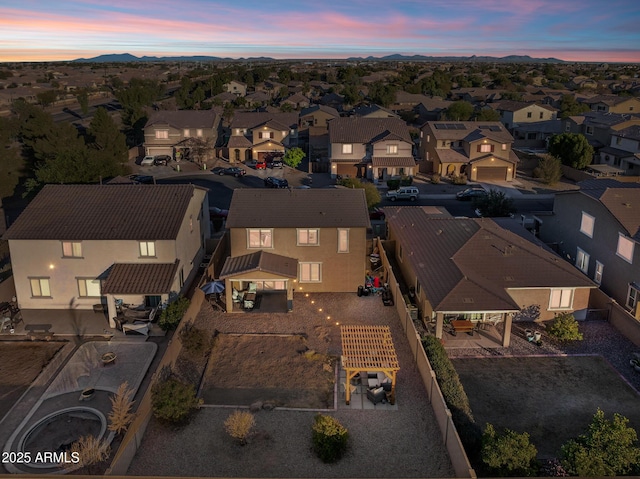 view of aerial view at dusk