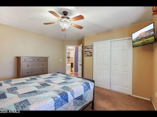 6869 W Ute Trl, Pine, AZ 85544 - bedroom with carpet, a closet, and ceiling fan