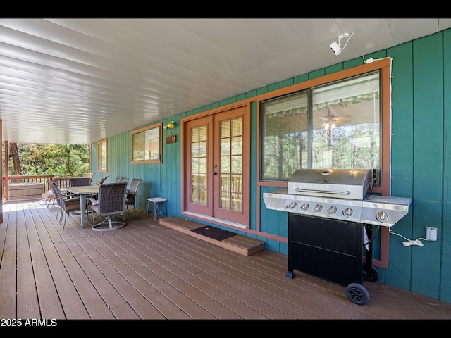 6869 W Ute Trl, Pine, AZ 85544 - deck featuring french doors, a grill, and outdoor dining space