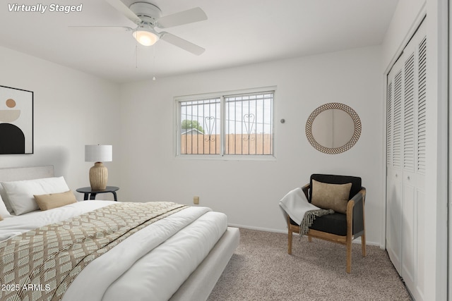 1515 N Saguaro Dr, Tempe, AZ 85288 - carpeted bedroom featuring a closet, baseboards, and ceiling fan