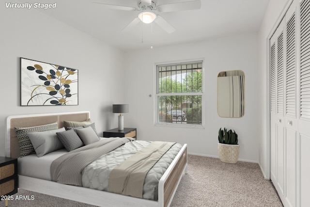 1515 N Saguaro Dr, Tempe, AZ 85288 - bedroom with carpet, a closet, baseboards, and ceiling fan