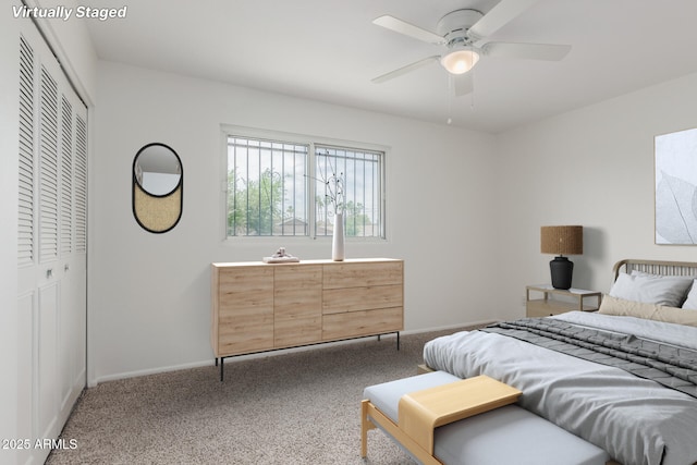 1515 N Saguaro Dr, Tempe, AZ 85288 - bedroom featuring a closet, baseboards, carpet, and ceiling fan