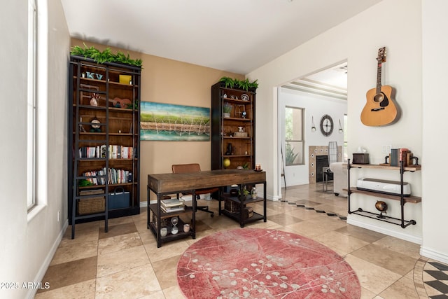 9753 E Suncrest Rd, Scottsdale, AZ 85262 - office area with baseboards and light tile patterned floors