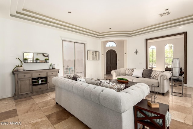 9753 E Suncrest Rd, Scottsdale, AZ 85262 - living area with a tray ceiling and baseboards