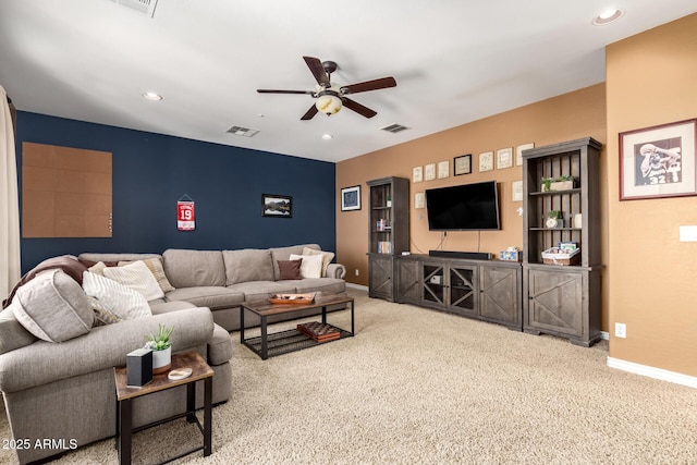 9753 E Suncrest Rd, Scottsdale, AZ 85262 - carpeted living room with ceiling fan, baseboards, and recessed lighting