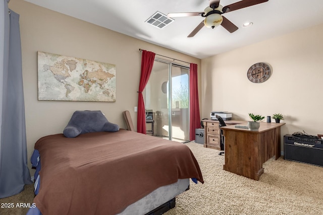 9753 E Suncrest Rd, Scottsdale, AZ 85262 - bedroom with access to exterior, carpet, a ceiling fan, and an office area