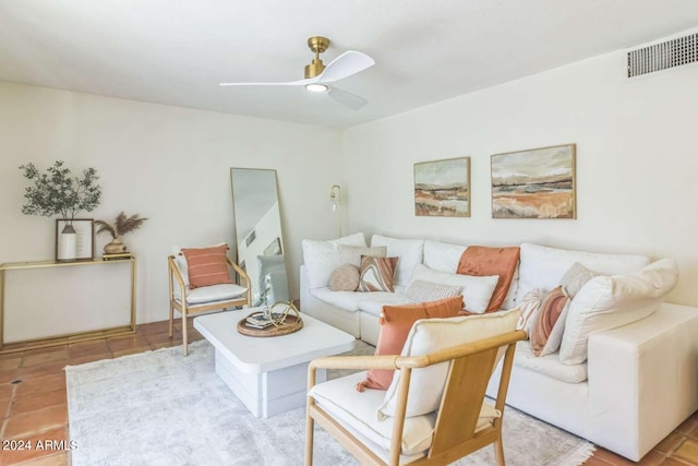 living room featuring ceiling fan