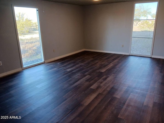 empty room featuring dark wood finished floors and a healthy amount of sunlight