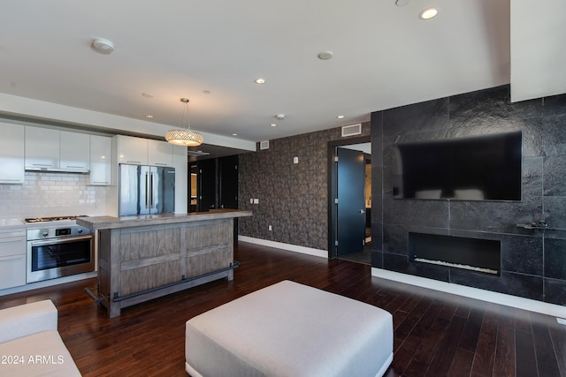 living room featuring dark hardwood / wood-style floors