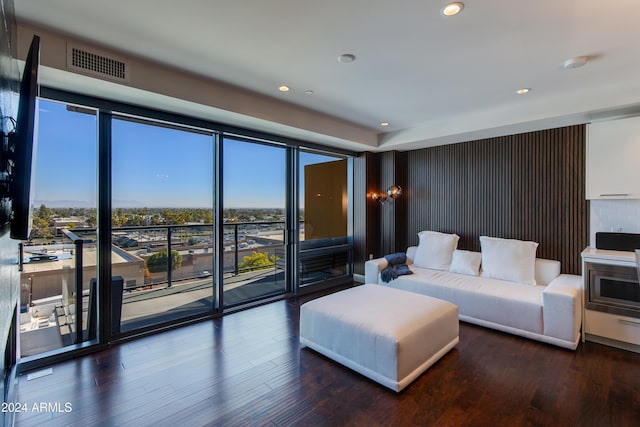 living room with dark wood-type flooring