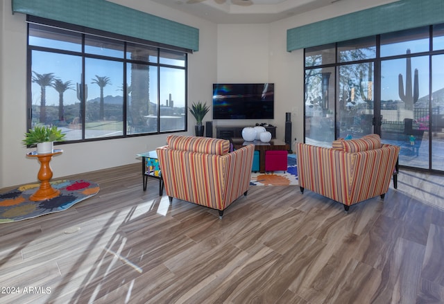 living room with hardwood / wood-style flooring