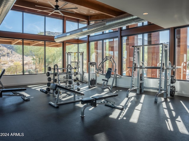 gym with ceiling fan