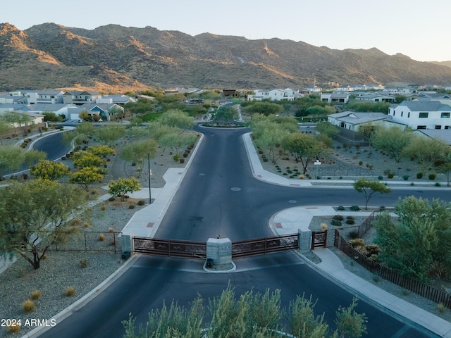 drone / aerial view featuring a mountain view