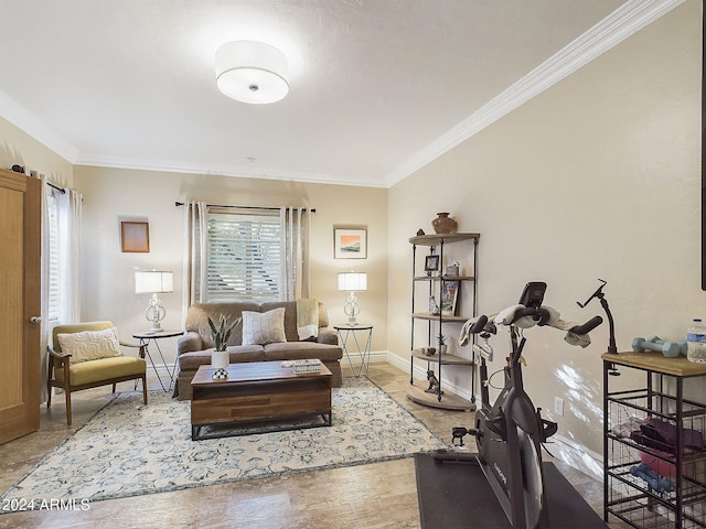 living room featuring ornamental molding