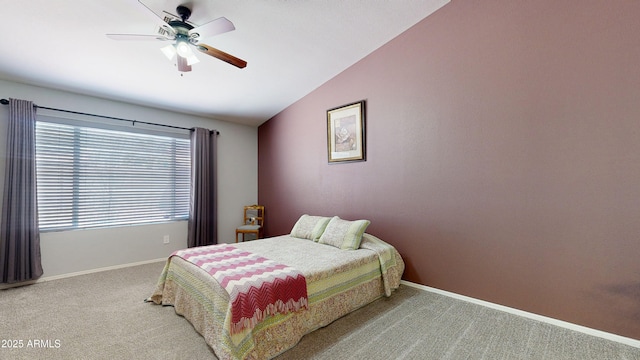 884 W 15th Ave, Apache Junction, AZ 85120 - carpeted bedroom with lofted ceiling, baseboards, and ceiling fan