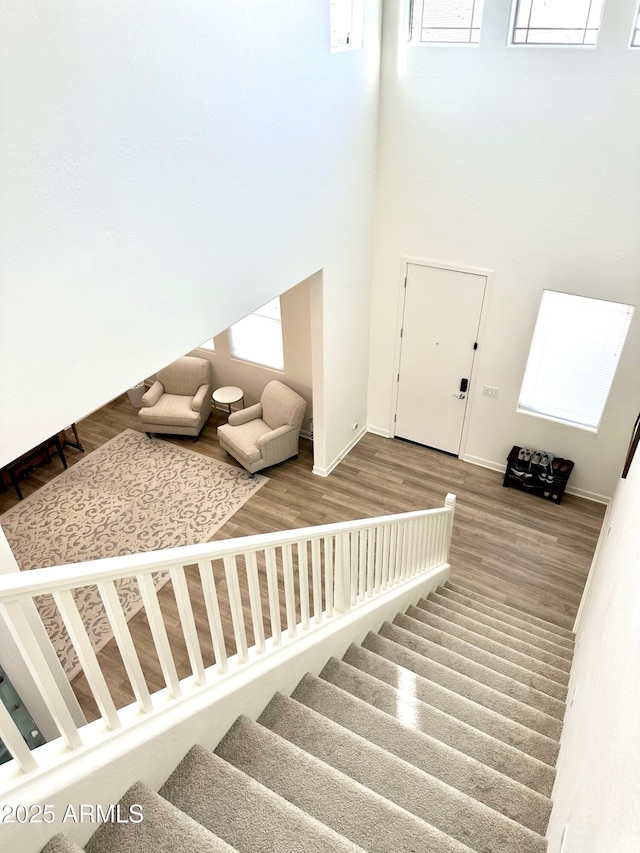 stairway with wood-type flooring