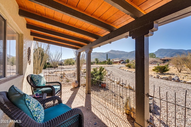 view of patio with a mountain view