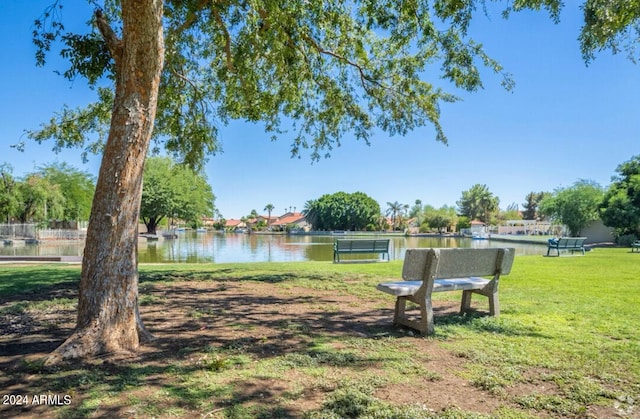 view of yard with a water view