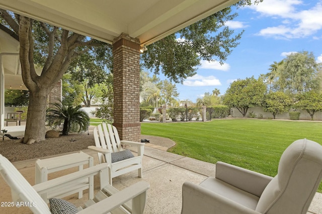 view of yard featuring a patio area and a fenced backyard