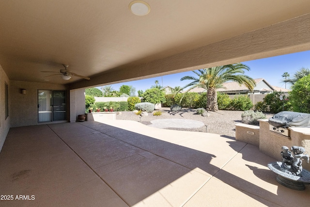 9216 E Rocky Lake Dr, Sun Lakes, AZ 85248 - view of patio / terrace featuring area for grilling and a ceiling fan