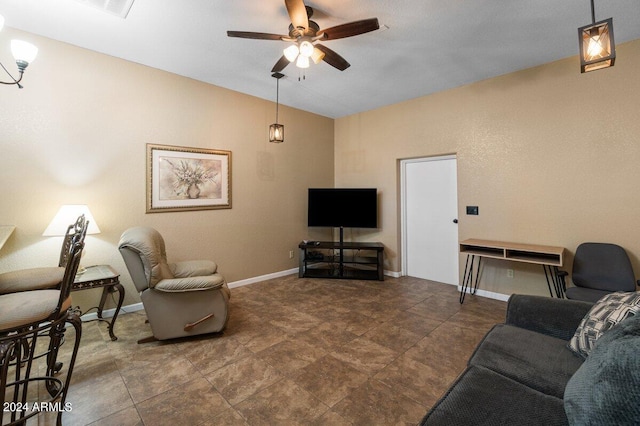 living room featuring ceiling fan