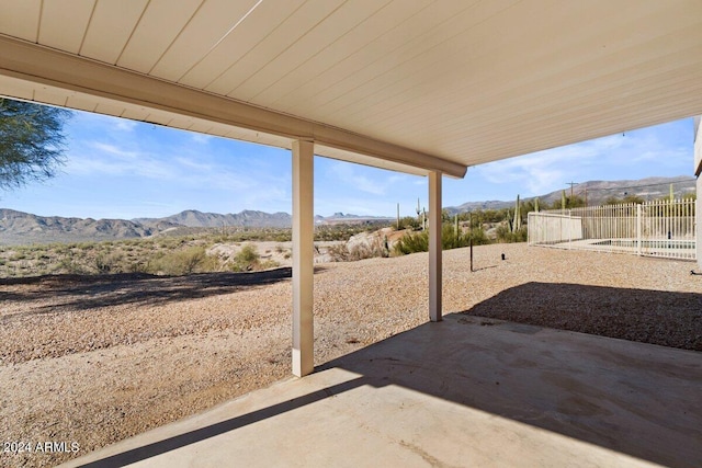 view of patio with a mountain view