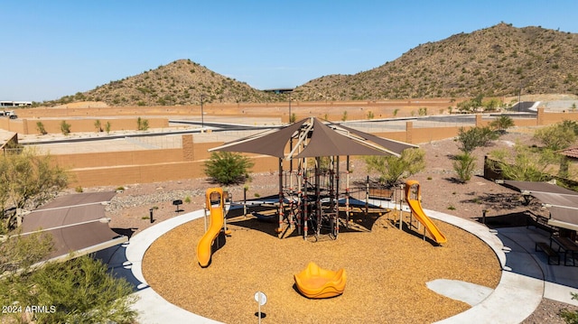 view of play area featuring a mountain view