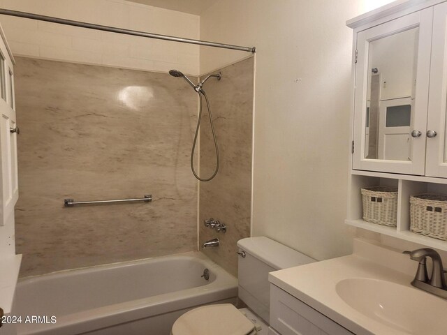 full bathroom featuring vanity, toilet, and tiled shower / bath combo