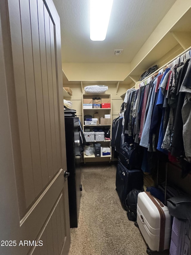 spacious closet with visible vents and carpet flooring