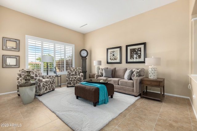 living room with light tile patterned floors