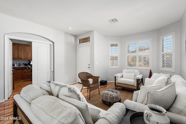 living room with hardwood / wood-style flooring