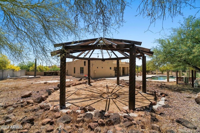 exterior space featuring a fenced in pool