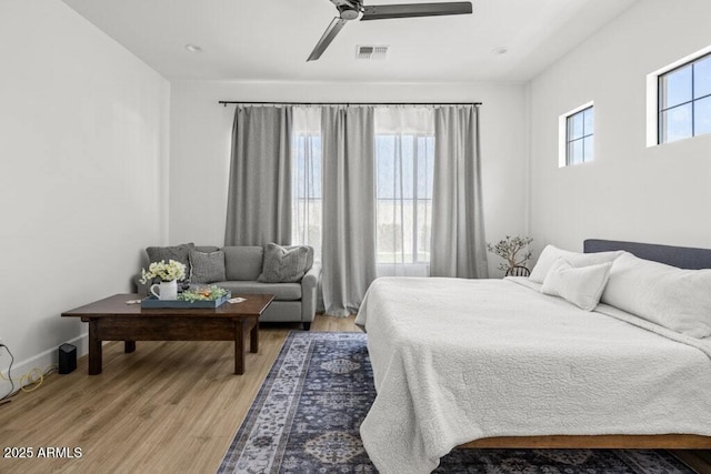 bedroom featuring ceiling fan and wood-type flooring